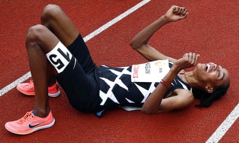 Sifan Hassan rejoices in setting a 10,000m world record time of 29:06.82.