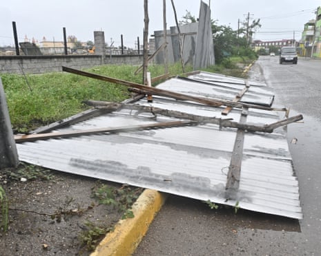 A fence at Hellshire Fishing Beach in Portmore, Jamaica, damaged by the hurricane’s preliminary winds