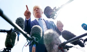 Donald Trump talks to journalists on the South Lawn of the White House on Friday. It’s still unlikely Trump will be pushed out before the 2020 election but the odds are rising by the day. 4361.jpg?width=300&quality=85&auto=forma