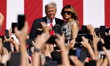 Donald Trump and Melania Trump at a make America great victory rally at Raymond James Stadium in Tampa, Florida, on 29 October 2020.