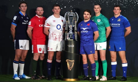 From left: Jamie Ritchie, Ken Owens, Owen Farrell, Antoine Dupont, Johnny Sexton and Michele Lamaro, the Six Nations captains.