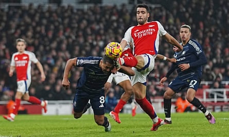 Youri Tielemans dives bravely to head in Aston Villa’s first goal in their comeback against Arsenal.