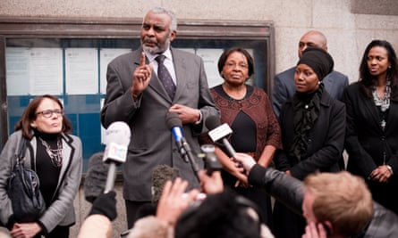 Neville Lawrence speaks to the media outside the Old Bailey in January 2012