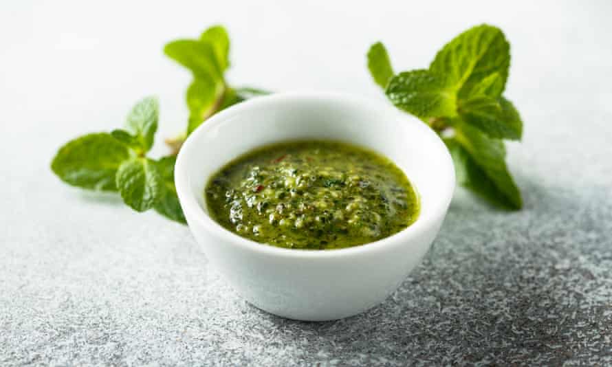 Homemade mint sauce.
