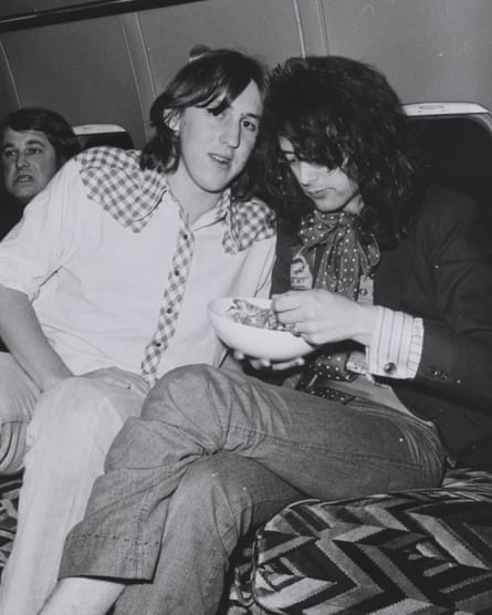 Crowe with Jimmy Page on Led Zeppelin’s plane Starship, 1973.