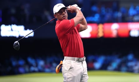Tiger Woods of Jupiter Links Golf Club plays a shot during the match against the Los Angeles Golf Club.