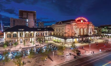 Denver’s Union Station, at night; the hub of its rejuvenated downtown. Colorado, US.