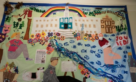A banner made by local schoolchildren at Barnsley town hall.