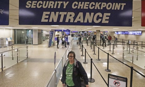 Ann Lovell stands at the security checkpoint before her flight from Salt Lake City International Airport to San Diego. Lovell travels every few months to Tijuana, Mexico, to buy medication for rheumatoid arthritis – with tickets paid for by the state of Utah’s public insurer.