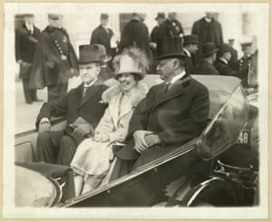 Grace Coolidge flanked by Calvin (left) and Senator Curtis, 1925