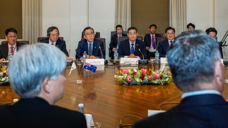 Australian foreign affairs minister Penny Wong and defence minister Richard Marles speak with their South Korean counterparts during talks in Melbourne