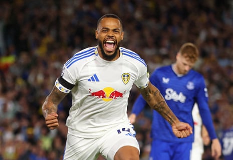 Leeds United’s Lukas Nmecha celebrates after opening the scoring from the penalty spot.