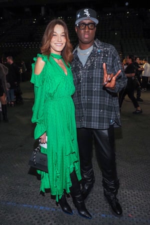 Carla Bruni-Sarkozy and Abloh at the Off-White fall/winter 2020 show in Paris