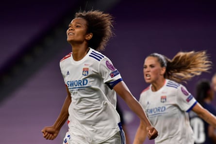 Wendie Renard celebrates after scoring the winning goal against Paris Saint-Germain in the semi-final.