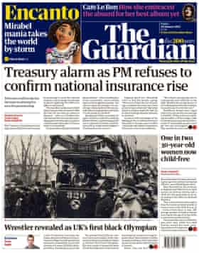 Guardian front page, 28 January 2022