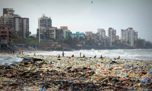 The litter-strewn Versova beach in Mumbai