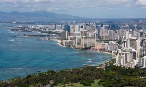 Honolulu, with Waikiki Beach in the foreground. 