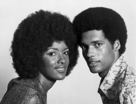 A studio portrait of an African American couple, taken in the mid-1970s.
