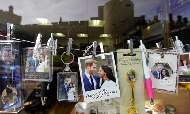 Wedding souvenirs are displayed in a gift shop in Windsor