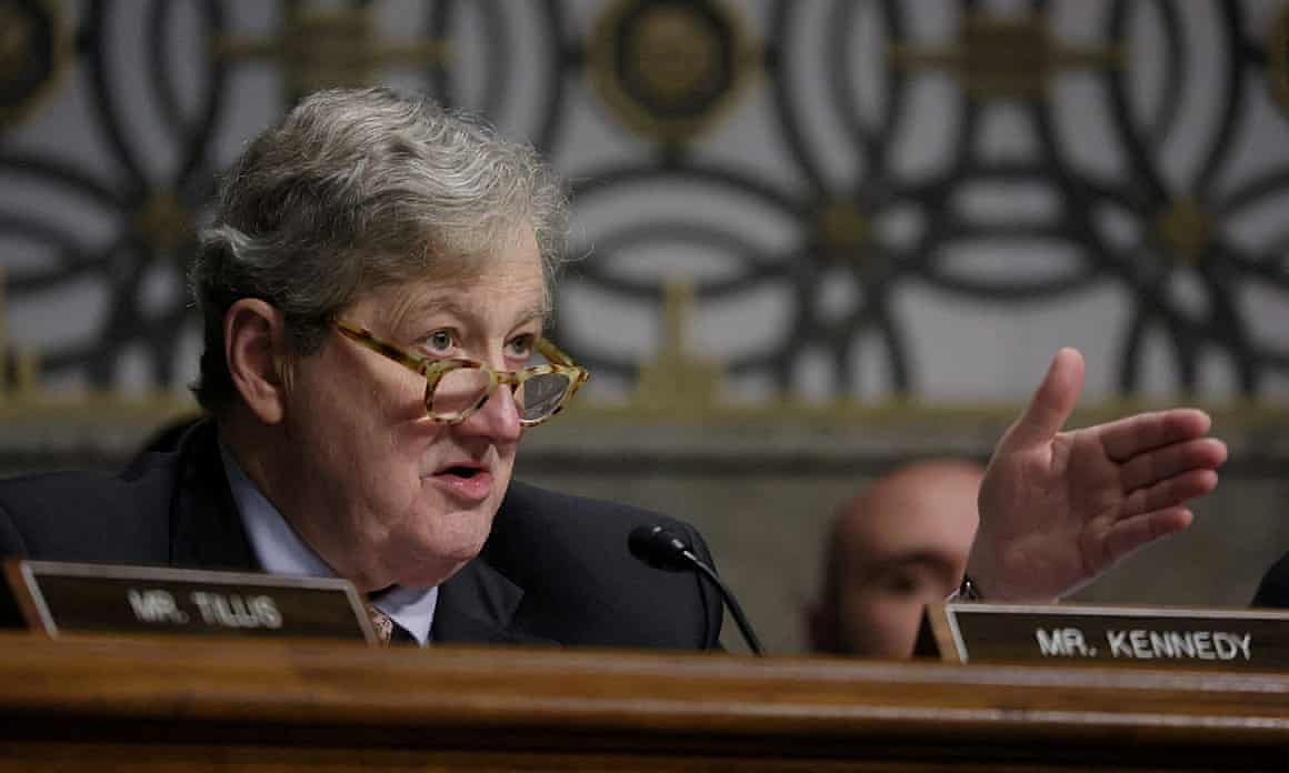 Senator John Kennedy asks questions at a Senate hearing in Washington DC on 16 May 2023.