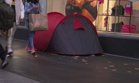 A tent on the street near the Liverpool One shopping complex