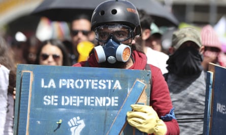An anti-government demonstrator during a national strike in Bogotá, Colombia, 4 December 2019.