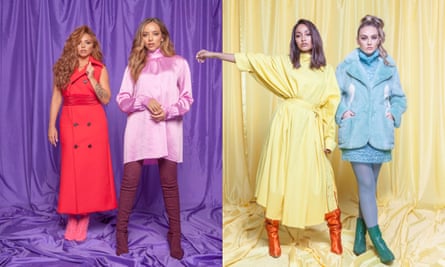 ‘With pop music if you go missing for more than a year, they’ve forgotten about you’: (from left) Jade wears dress by Valentino, boots by Gianvito Rossi, jacket by Pinko Jeans; Jesy wears coat by Marni, shoes by Louboutin; Leigh-Anne wears dress by Marques Almeida, boots by Manolo Blanik; and Perrie wears top by Marni, coat by Natasha Zinko, and shoes by Sonia Rykiel