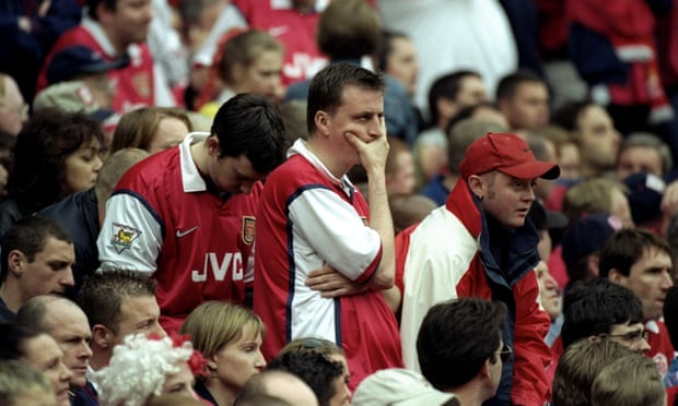 Arsenal fans during their goalless 1-0 win over Aston Villa on the last day of the 1998-99 season