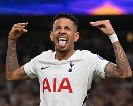Sávio of Tottenham Hotspur celebrates after scoring his team’s fourth goal after coming off the bench