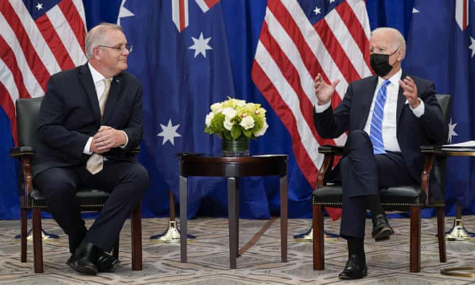 Scott Morrison and Joe Biden during the UN general assembly in New York last month