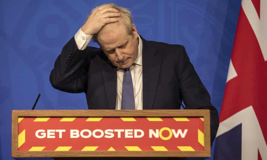 Boris Johnson gestures during a coronavirus media briefing in Downing Street on 4 January 2022