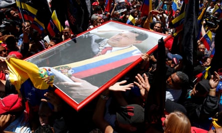 Nicolas Maduro supporters demonstrate outside the Legislative Palace during the assembly’s first session, in Caracas.