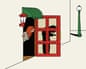 llustration of a woman peering nervously from behind a half-open door with a figure in shadow behind the door