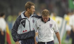 Terry Butcher consoles Paul Gascoigne at the end of the 1990 World Cup semi-final between England and West Germany.