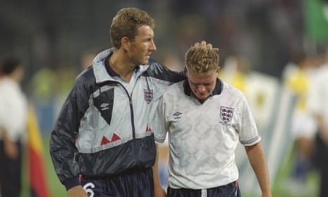 Terry Butcher consoles Paul Gascoigne at the end of the 1990 World Cup semi-final between England and West Germany.