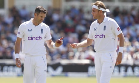 England's Jimmy Anderson and Stuart Broad