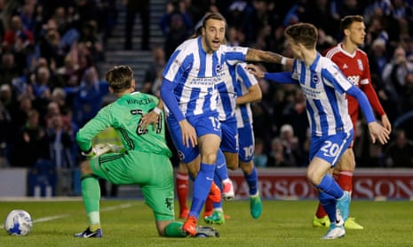 Glenn Murray celebrates the goal that put Brighton on they way to a 3-1 win over Birmingham.