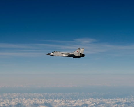 This image released by the Swedish air force shows a Russian MIG-31 fighter jet flying above the Baltic sea after violating Estonian airspace.