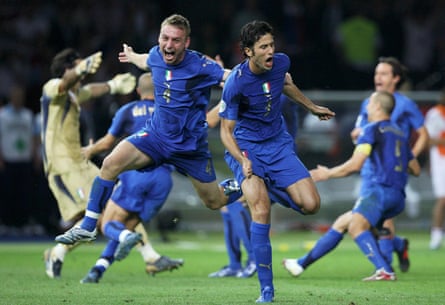 Italy’s Fabio Grosso celebrates after scoring the match-winning penalty.