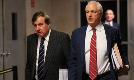 Allen Weisselberg's attorney, Nicholas Gravante, left, and the Trump Organization's attorney, Alan Futerfas, left the courtroom this week.