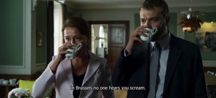 A still from the Borgen episode in which a troublesome opponent is sidelined to Brussels