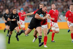 New Zealand’s Joe Moody runs in to score the opening try.