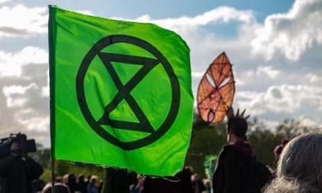 The Extinction Rebellion flag in Marble Arch, London, last year