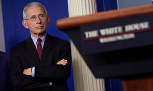Dr Anthony Fauci listens during the daily coronavirus response briefing at the White House in Washingtonon Saturday.