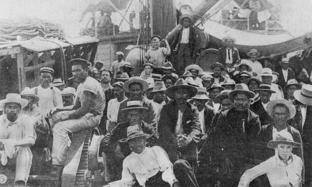 Blackbirded South Sea Islanders on the deck of the Moresby in Queensland.