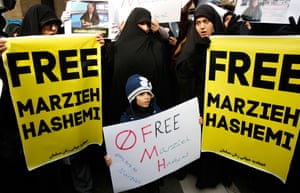 Tehran, IranIranians hold pictures and placards during a protest in favour of Marzieh Hashemi, American-born news anchor of Iranian state television’s English-language service, who was arrested in the US, as they gather in front of the Swiss Embassy’s US interest section. According to family and friends cited by Press TV, Hashemi was arrested on her arrival at St Louis Lambert International Airport on Sunday 13 January 2019. Media reports state that Hashemi is not charged for any crime, but is held as a material witness