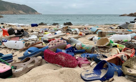 Plastic debris litters the beach on the Soko Islands in Hong Kong.