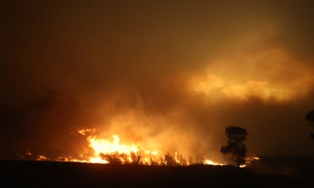 A fire rages near Bredbo, New South Wales, on 1 February 2020.