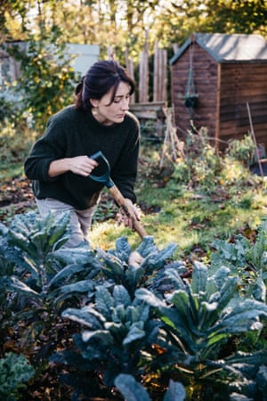 Seed Guardian Beth Richardson digging on hr allotment plot in Stroud.