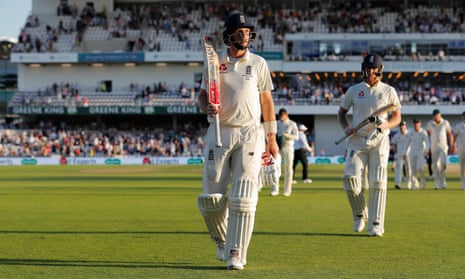 Joe Root walks off the field unbeaten at the end of play.